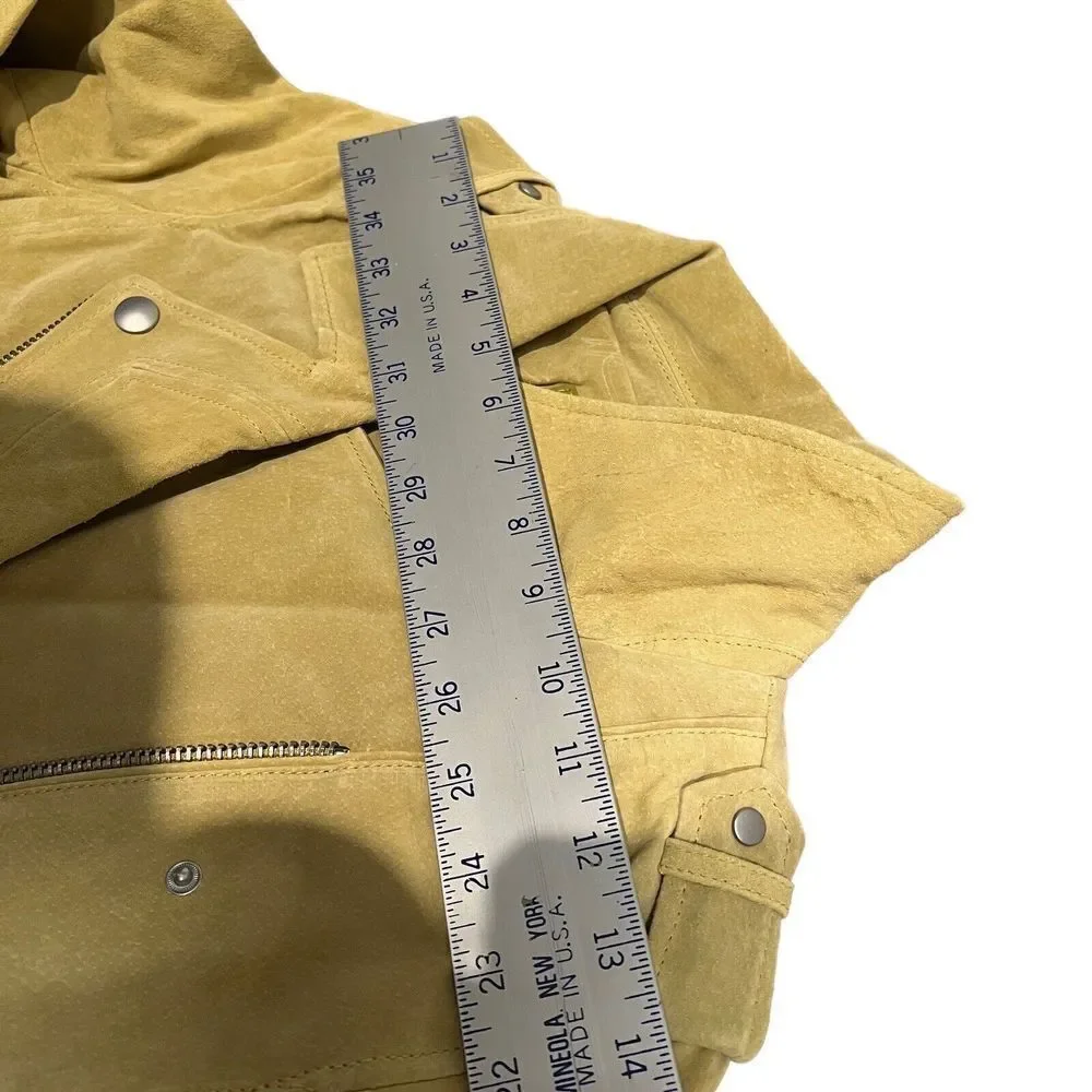 Blank‎ NYC Jacket WMNS S Yellow Suede Leather Moto Bright Colorful Statement Zip
